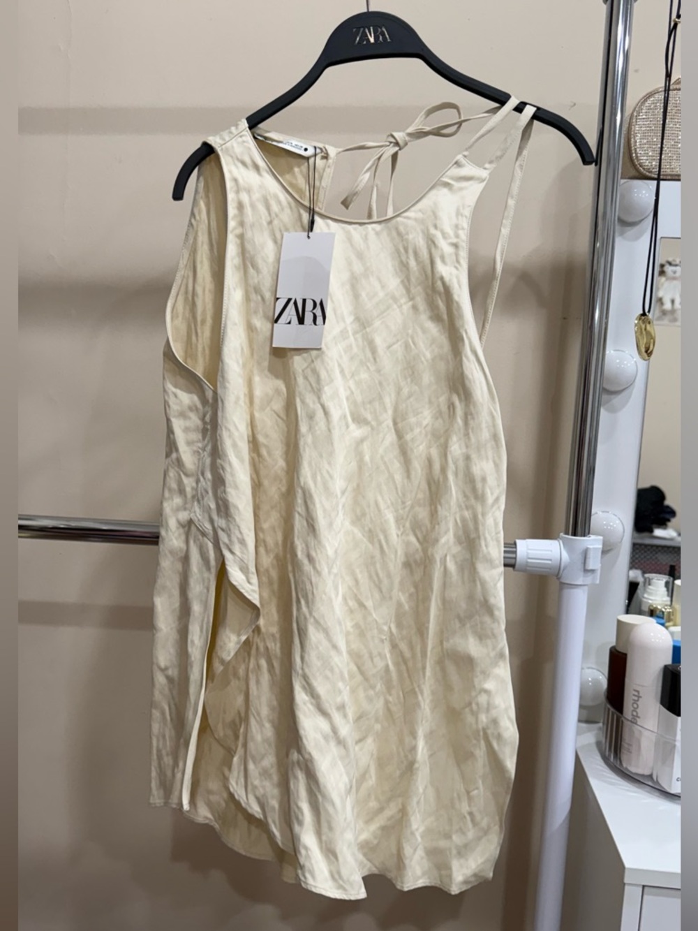 ZARA Cream Open Back Top Tie Back Sleeveless Size M NWT